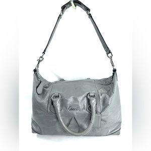 Coach Ashley F15454 Gray Sheen Leather Large Satchel Shoulder Bag Purse